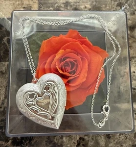 ❤️925 Sterling Silver Large Heart Shape Locket Necklace (Pendant + Chain) - Picture 1 of 6