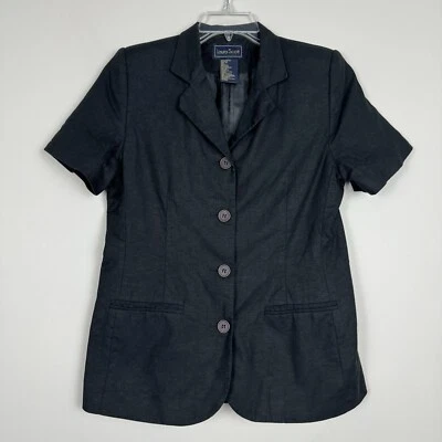 Laura Scott Womens Button Down Top Short Sleeves Black Size 8 - Image 1 of 4