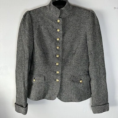 Chaqueta Blazer Informal Chaps Clásica Para Mujer Talla Pequeña Gris Mezclada Lana Botones Foto 1 de 4