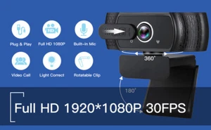 Webcam with Microphone for Desktop, 1080P HD USB Webcam Live Streaming New - Picture 1 of 8