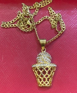 Stainless Steel Basketball Hoop Charm W/ 3MM 18” cuban Link Chain never tarnish - Picture 1 of 3