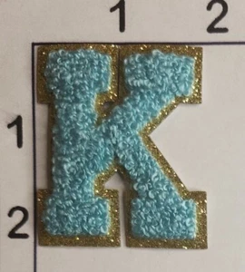 Turquoise 2" Letter "K" Embroidered Chenille Iron on Patch Alphabet - Picture 1 of 1