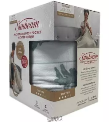 Sunbeam Microplush Comfy Toes Electric Heated Throw Blanket Foot Pocket Holiday