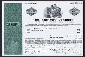 DIGITAL EQUIPMENT CORP ORIGINAL CERTIFICATE for 1000 SHARES in CLEAN CONDITION  - Picture 1 of 2