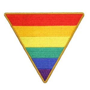 LGBTQ Rainbow Pride Flag Triangle Gold Trimmed 4 inch Iron-on Embroidered Patch - Picture 1 of 4
