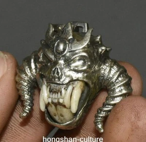 1,5 '' Collection Tibet bone inlay Silver Carving Skull Head Amulet Pendant - Picture 1 of 6
