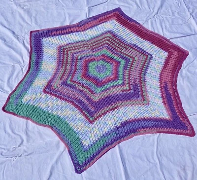Afghan In The Round Hand Made By Barbara Sue Crochets, 46 Inch, Star Baby - Image 1 of 4