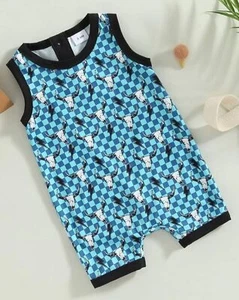 Baby Boy Western Jumpsuit Cow Skull Print Short Romper 3-6 Months - Picture 1 of 5