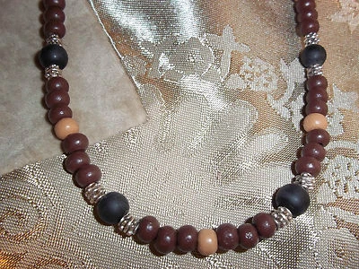 Hand Crafted 19 inch Unisex Wood & Silver Bead NECKLACE with Lobster Clasp C-58 - Image 1 of 3
