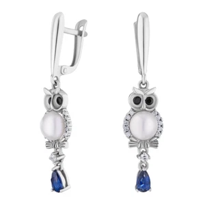 Ohrringe Silberohrringe Sterlingsilber Zirkon Perle Saphir Ohrhänger Echtschmuck - Picture 1 of 3