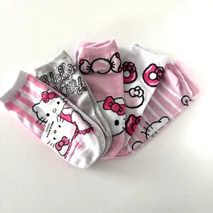 Hello Kitty 5 Pairs No Show Sock Set Pink White Gray Colors Shoe Size 4-10 - Picture 1 of 9