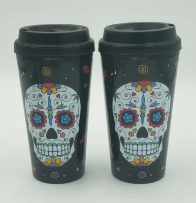 Taza de café con calavera de azúcar 2 cada día de los muertos Halloween tapa giratoria 16 oz Foto 1 de 4