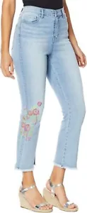 DG2 Diane Gilman Neon Embroidered Kick Flare Crop Jean Chambray 12P NEW (796) - Picture 1 of 4