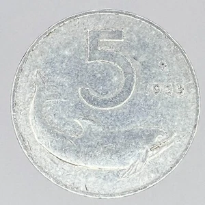 1953 R Italy 5 Lire Repubblica Italiana Aluminum Rudder & Dolphin Circulated - Picture 1 of 3