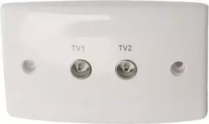 Double TV ANTENNA PAL Wall Plate -1x75Ω Coax input to splitter & 2x 75Ω sockets - Picture 1 of 2