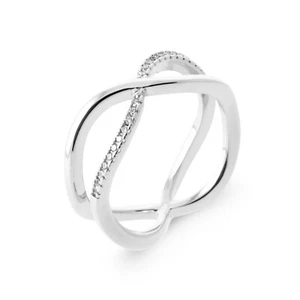 Bague en Argent 925/000 Rhodié - Double Rang Croisé - Zirconium - Picture 1 of 5
