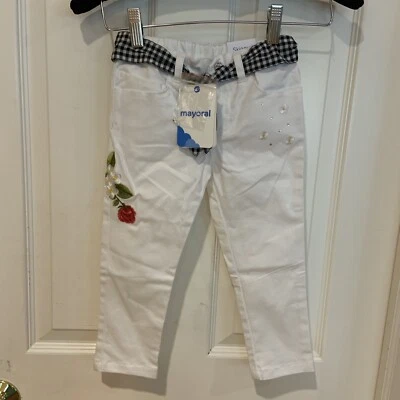 Nuevo con etiquetas Pantalones ajustados Mayoral para niñas pequeñas blancos con flores bordadas 24 m Foto 1 de 4
