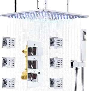 HOMDEC Rubinetto Doccia Termostatico 20 Pollici Set Completo Combo LED Cambia Colore - Foto 1 di 9