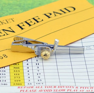 Golf Club & Ball Two Tone Tie Clip Boxed XT130 - Picture 1 of 2