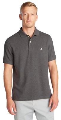 NAUTICA Men's Short Sleeve Solid Polo Shirt, CharcoalHtr, XL - Image 1 of 3