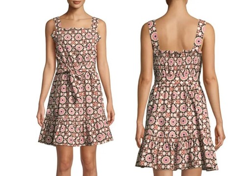 Abito Kate Spade New York nuovo con etichette donna 6 mosaico floreale poplin rosa motivo marrone