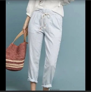 Anthropologie Seashore Linen Nautical Rope Drawstring High Waist Pants Size M - Picture 1 of 6