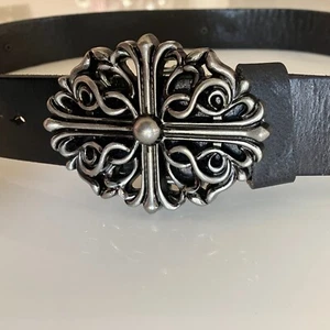 Chrome Hearts Gothic Silver Buckle Black Leather Belt 38 - 42 NEVER WORN - Picture 1 of 9