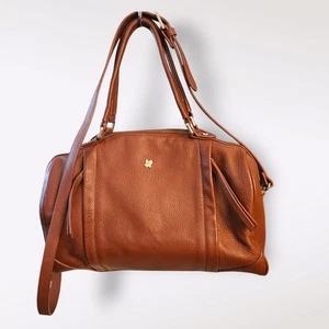 Ora Delphine Shoulder Bag Satchel Cognac Pebble Leather Gold Hardware Crossbody - Picture 1 of 19