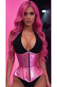 Daisy Top Drawer Pink Holo Double Steel Boned Underbust Waist Cincher Corset USA