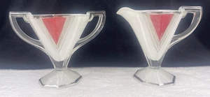 FAB HIGH ART DECO Cream & Sugar Indiana Moderne Red Silver Glass Vintage - Picture 1 of 24