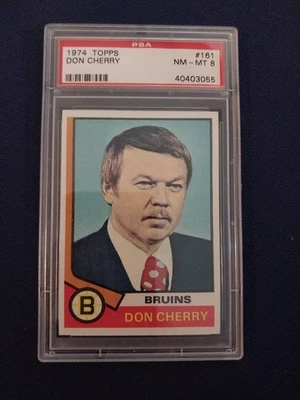 1974 Topps #161 Don Cherry Boston Bruins Rookie RC PSA 8 NM-MT  - Image 1 of 2
