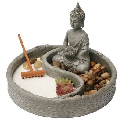 Mini Zen Garden Kit for Desk with Lotus, Buddha Figures, Rake and Natural San... - Image 1 of 4