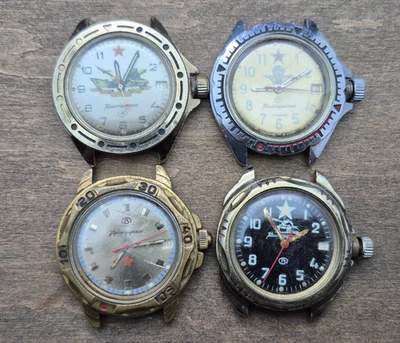 Vintage Mechanical Watches Vostok Komandirskie USSR — 4 pcs, for parts/not work - Image 1 of 4