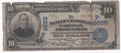 1902 $10 Date Back fr619   Bank California Natl Assoc. #9655 - Image 1 of 2