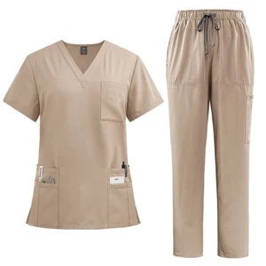 Scrub Set Men Women NiaaHinn Scrub Medical Uniforms V-Neck Top Straight Pants - Picture 1 of 29