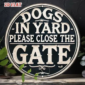 Dogs in Yard Print Metal Wall Plaque Effect Home Decor Gift Seasonal - Picture 1 of 6