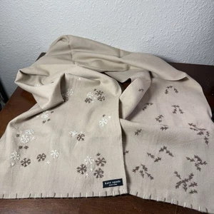 Kate Spade Cream Warm Taupe 100% Wool Scarf Embroidered Details - Picture 1 of 21