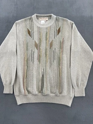 Vintage Norm Thompson 3D Knit Sweater Beige Geometric Coogi Style Sz M - Image 1 of 4