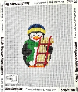 Hand painted needlepoint Penguin with Sled - 13 mesh - 4  tall - NEW - Picture 1 of 2
