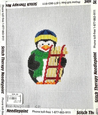 Hand painted needlepoint Penguin with Sled - 13 mesh - 4  tall - NEW - Image 1 of 2