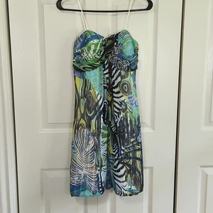 Vintage Cache Damen Kleid Größe SM Trägerlos Tropical Artsy Abstrakt Pailletten - Bild 1 von 14