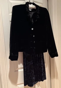 Coldwater Creek Gr-2X Navy Velour Jacke + Navy/Blau Maxirock Festival Set Neu mit Etikett - Bild 1 von 12