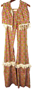 Hippie Handmade Costume Vest/Bell Bottom Pants Geometrical Design Sz M/L Repair - Picture 1 of 22