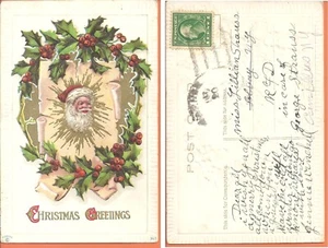 Felicitaciones de Navidad P.C. Santa and Holly, 1907-15 - Imagen 1 de 1