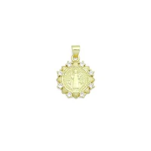 CZ Gold Saint Flower Coin Charm Pendant, Sku#LK1184 - Picture 1 of 5