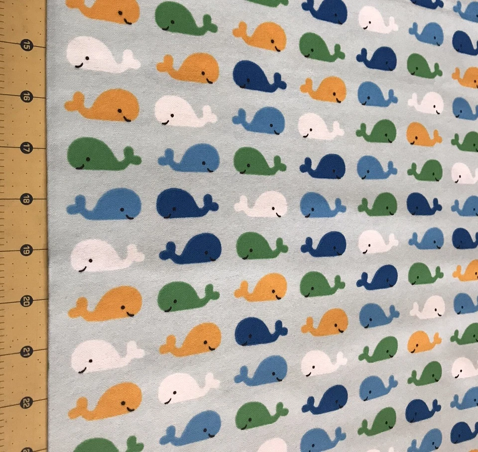 Happy Whales Flannel Fabric Sold By The Yard #1990 - Image 1 of 1