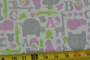 By 1/2 Yd, Pink Lime & Gray Baby Jungle Animals on Cream Flannel, Springs, P7852 - Picture 1 of 6