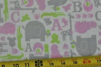 By 1/2 Yd, Pink Lime & Gray Baby Jungle Animals on Cream Flannel, Springs, P7852 - Image 1 of 4