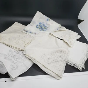 Lot 6 Vintage Handkerchiefs White Plus Embroidered Cutwork Embellished Hankies - Picture 1 of 5