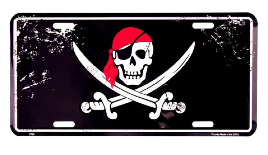 Pirate With Crossing Swords Aluminum Metal Novelty Car License Plate Tag - Image 1 of 1